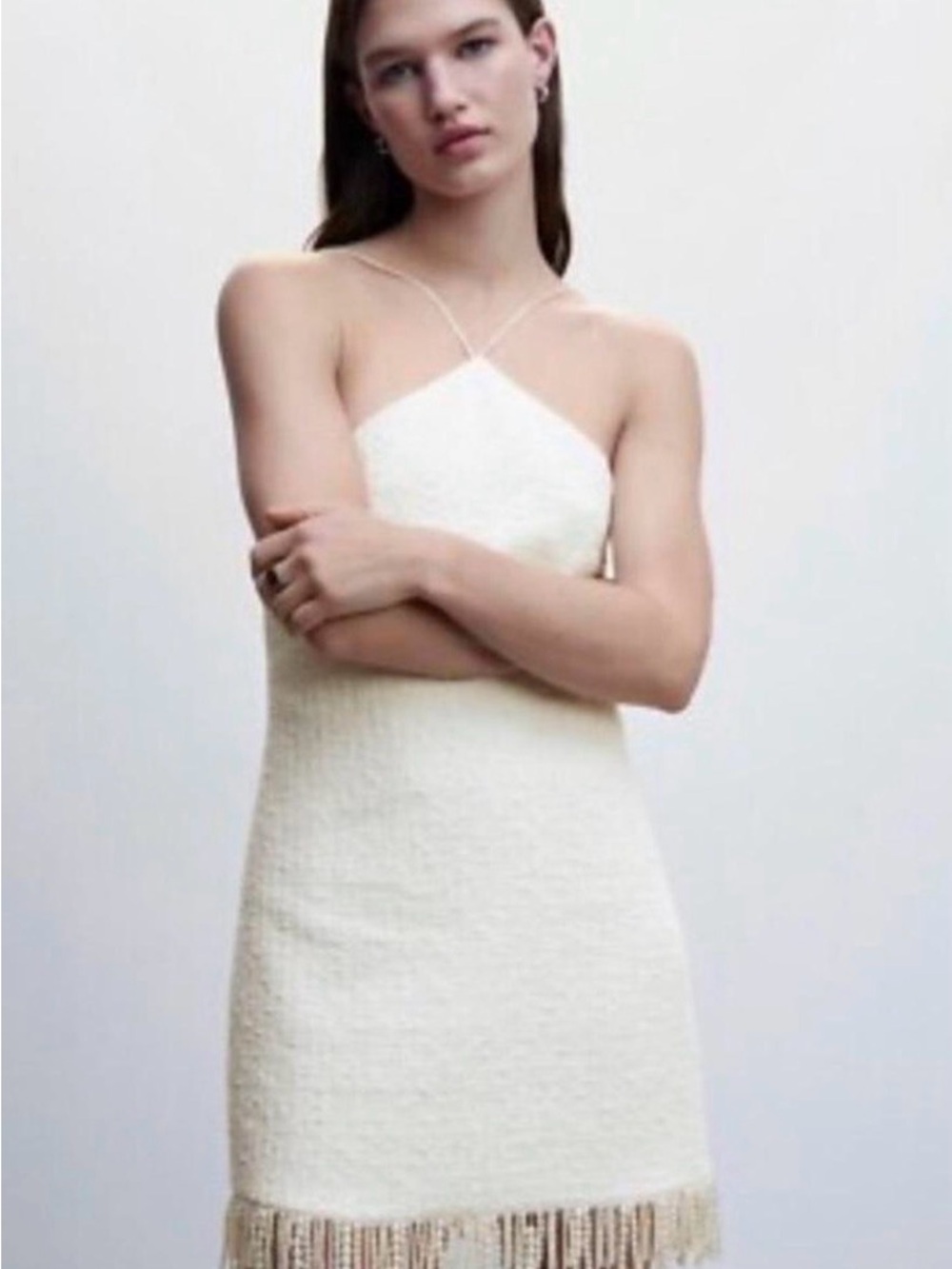 Jason Wu Cream Fringe-Trim Spaghetti Strap Mini Dress